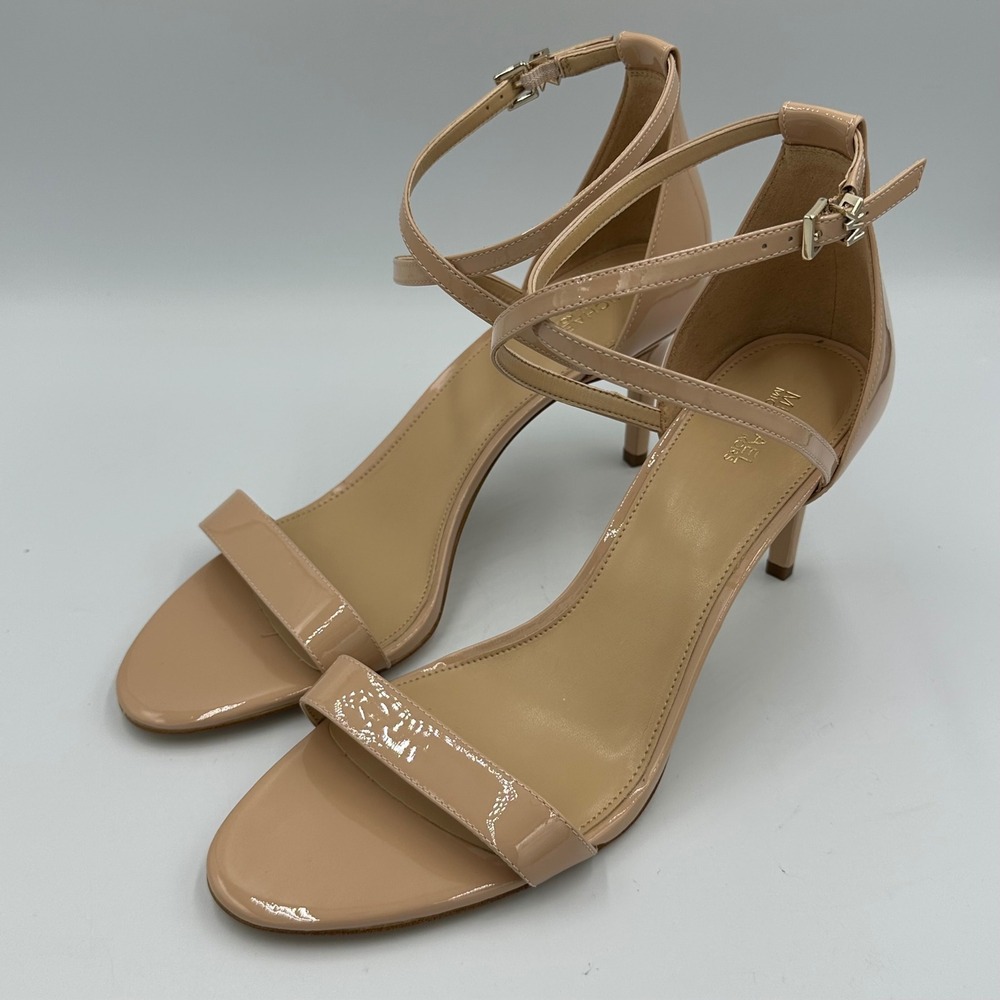 Michael Kors Ava Mid Patent Blush Strappy Heels Sz 11 Nude Minimalist Sandal NIB - Picture 4 of 11